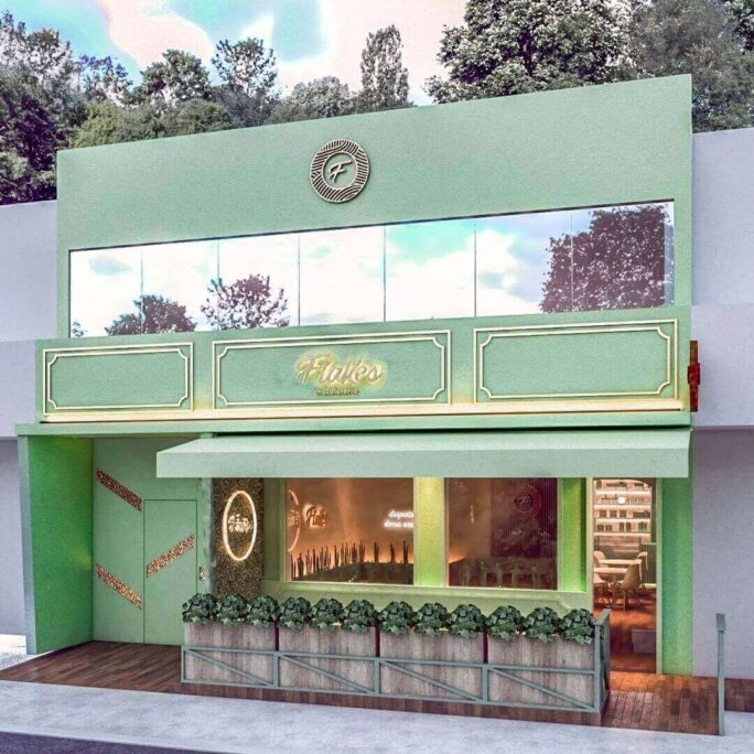 fachada de confeitaria projetada por escritório de arquitetura