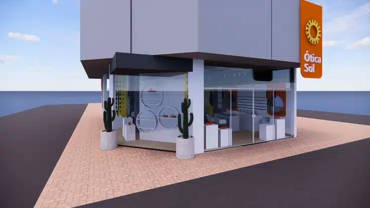 Vitrine de loja de óculos Vitrine e fachada de ótica