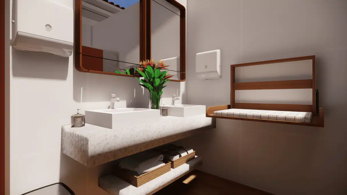 Banheiro comercial com espaço para fraldário