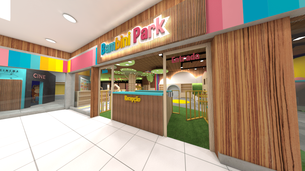 Projeto de shopping com área de lazer