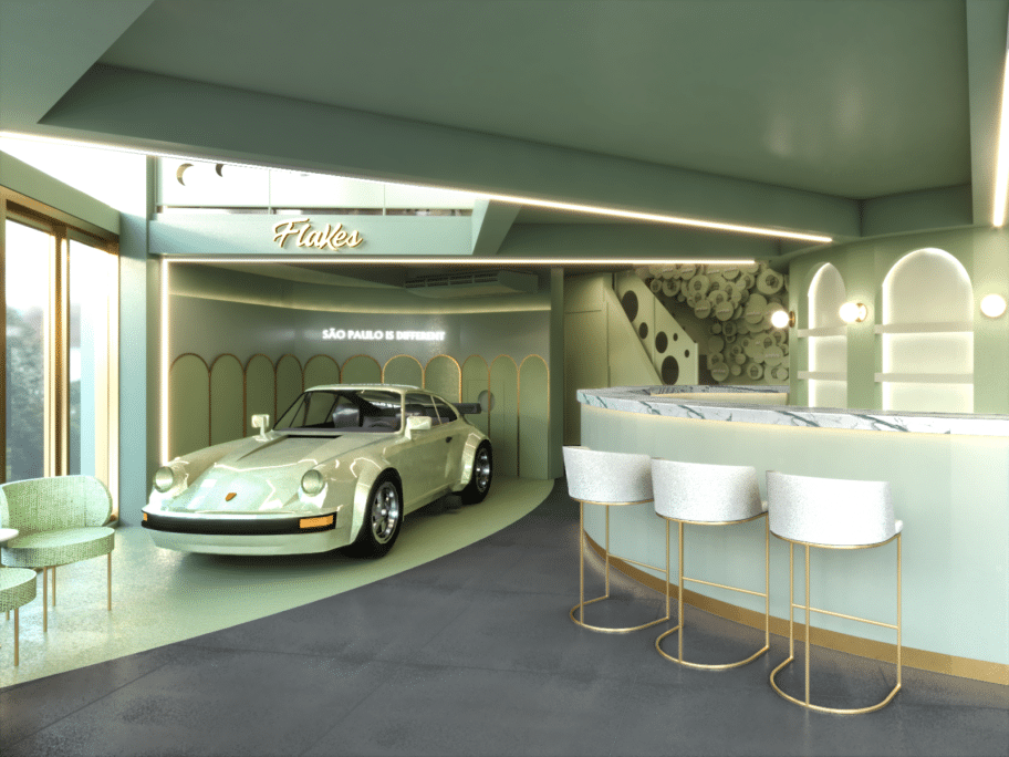 design de interiores comercial com paleta de cores marcante