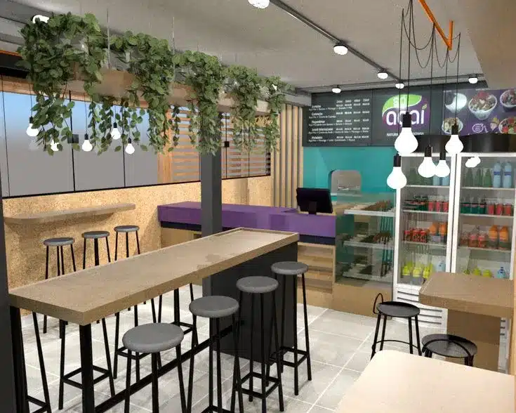 Modelo de açaiteria e sorveteria moderno em ponto comercial pequeno