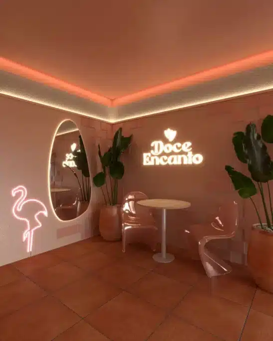 Espaço instagramável em projeto de arquitetura comercial para sorveterias e docerias