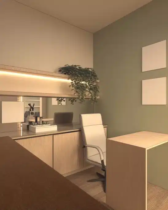 Projeto de arquitetura hospitalar para consultório com cores e arquitetura biofílica