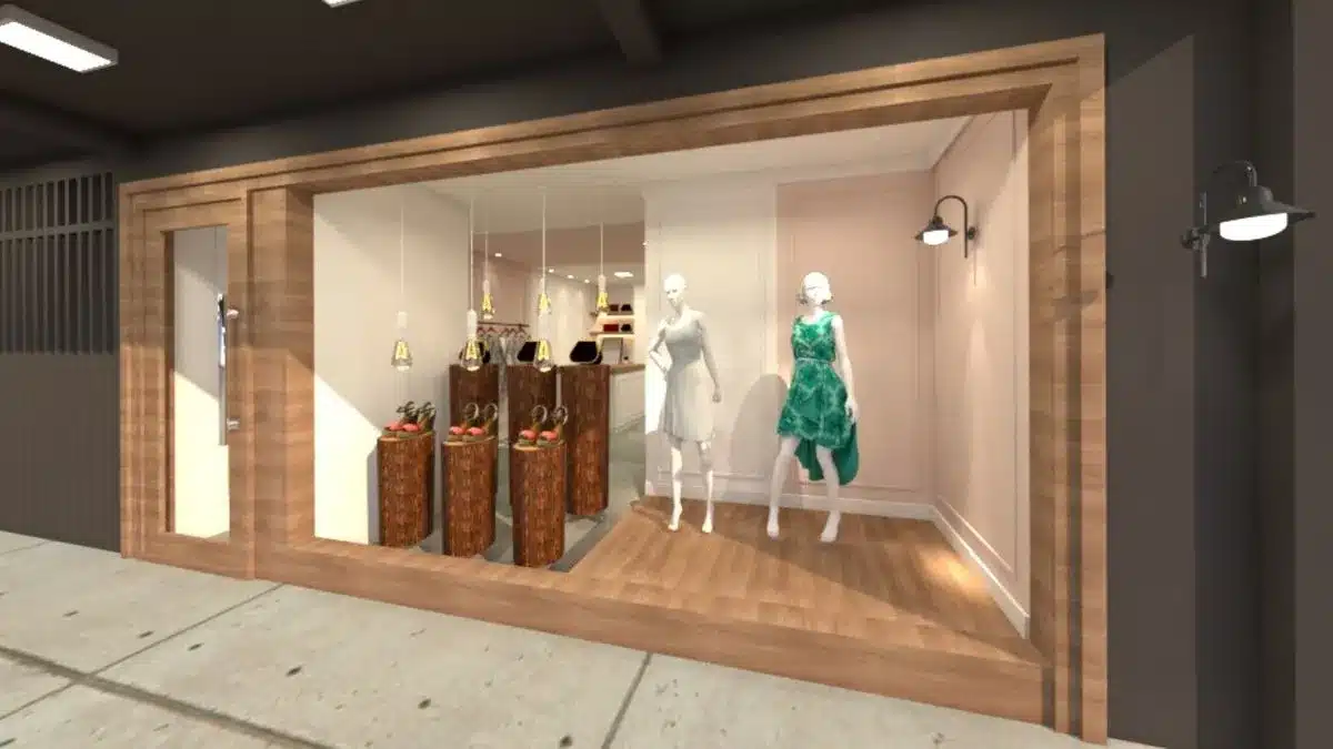 Vitrine de loja feminina Iluminação para loja com vitrine atrativa e chamativa.