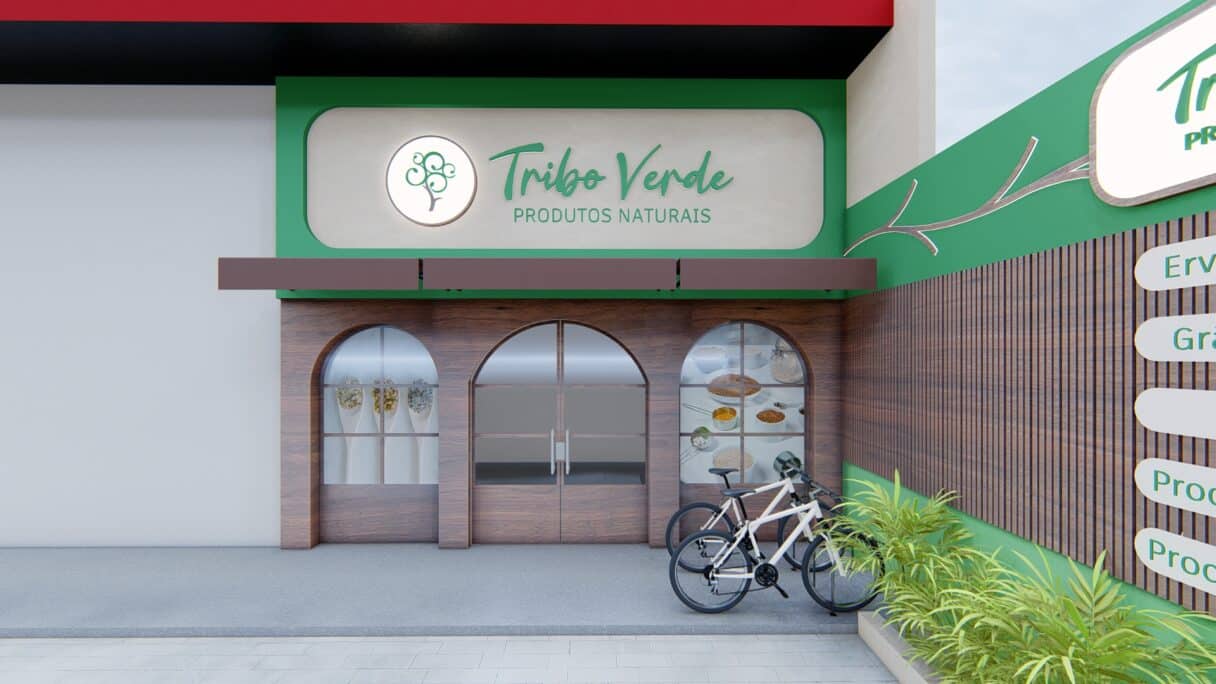 Projeto de fachada de loja de produtos naturais.