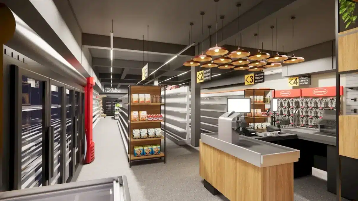 iluminação LED para supermercado em corredores