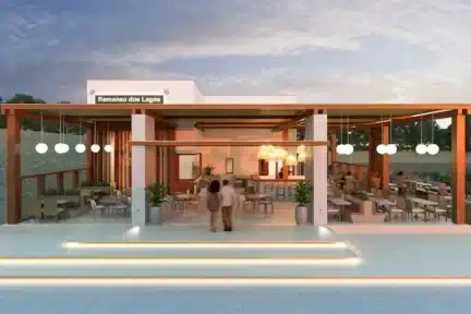 Decoração para restaurante com projeto moderno, iluminação suspensa e ambientação acolhedora