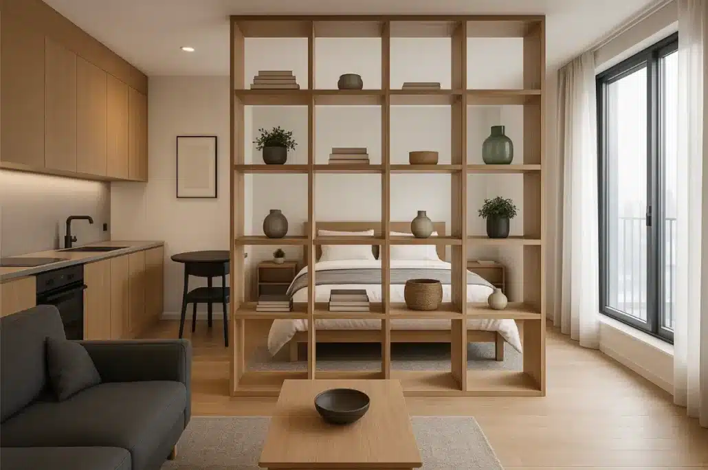 Estante divisória de ambientes para kitnet