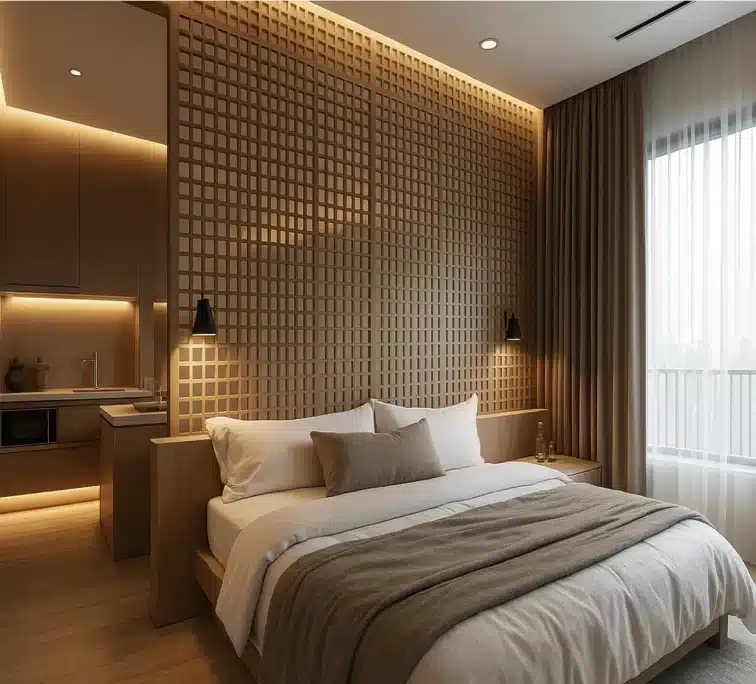 Divisória vazada com iluminação para kitnet pequena