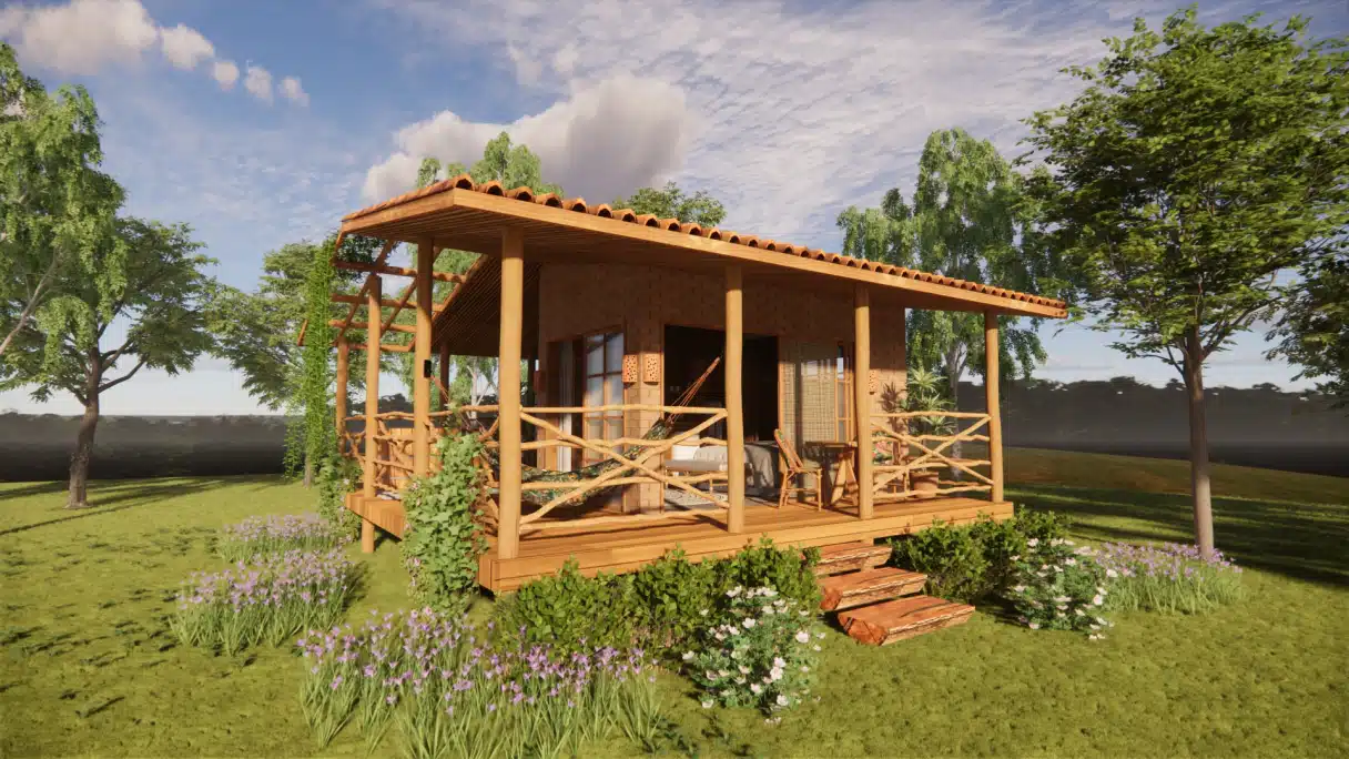 Projeto de Airbnb rústico, no estilo de cabana.