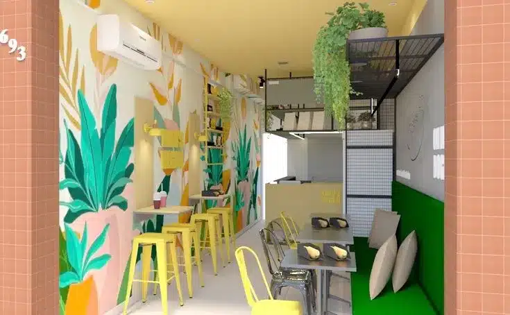 amarelo combina com qual cor: descubra com essa ideia de restaurante vegano
