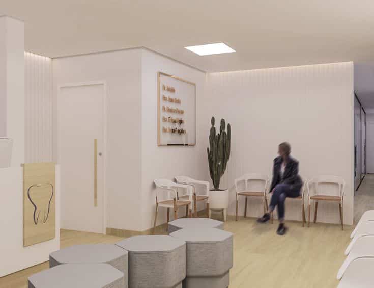 recepção de clínica odontológica projetada com arquitetura comercial