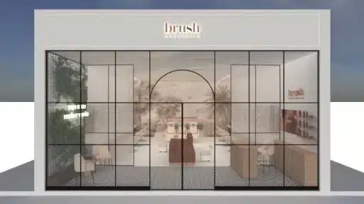 Fachada de salão de beleza com vitrine de vidro