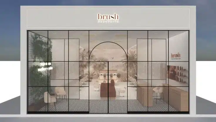 Fachada de salão de beleza com vitrine de vidro