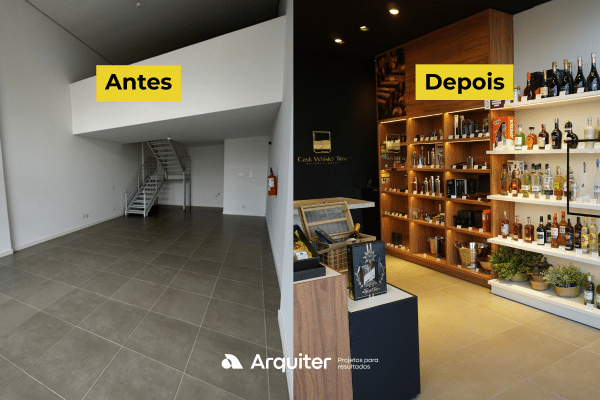 Antes e depois de um projeto de arquitetura comercial