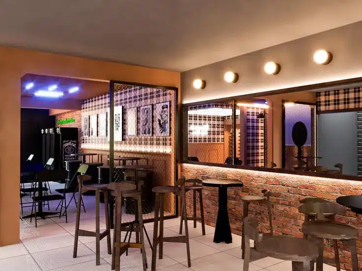 Inspiração de decoração para bar Projeto de bar com decoração rústica e industrial