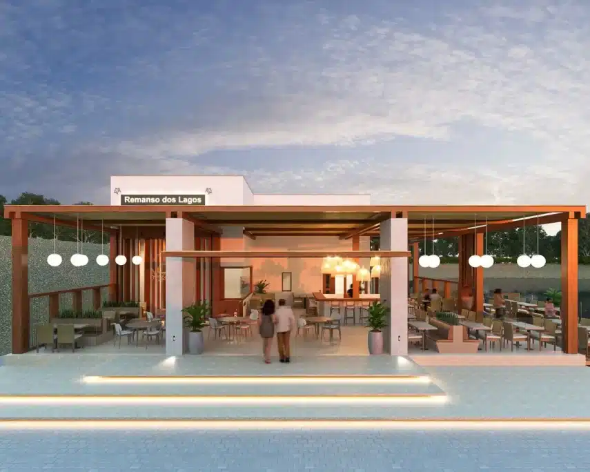 Inspiração para fachada de bar e restaurante Projeto 3D de fachada de bar e restaurante elegante