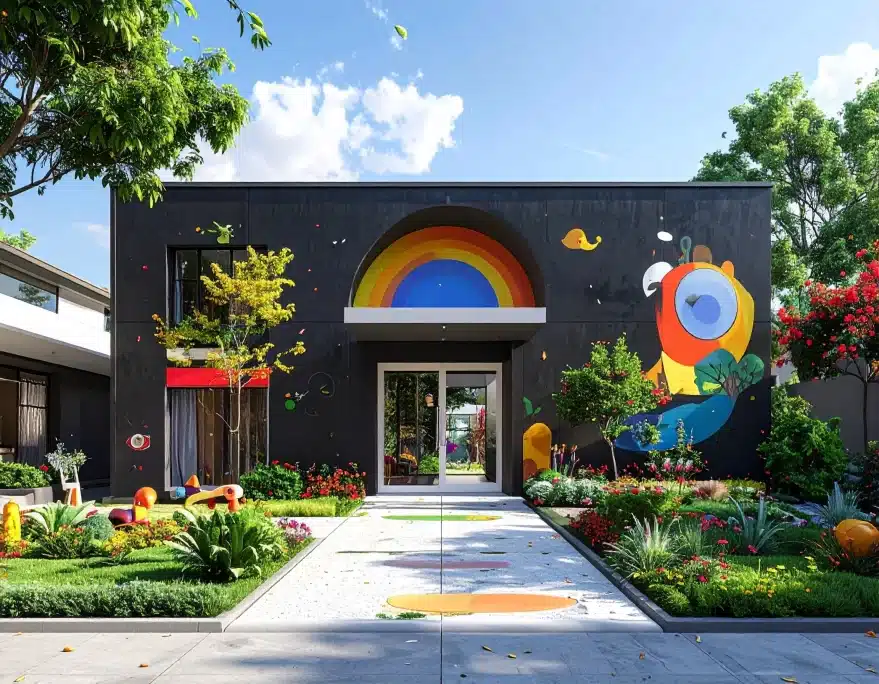 modelo de fachada de escola infantil saindo do óbvio usando cor preta