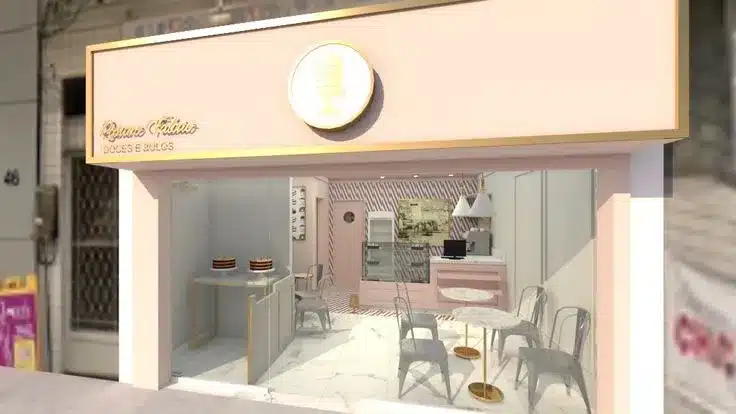 Vitrine de confeitaria Vitrine e fachada de doceria moderna
