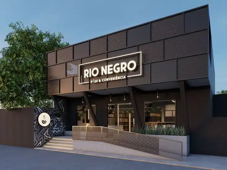 Modelo de fachada de cafeteria com letreiro neon