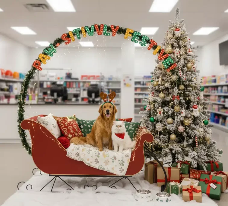 Espaço instagramável de Natal pra pet shops