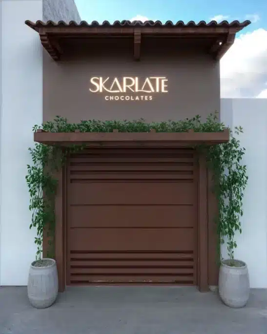 Modelo de fachada de cafeteria pequena e chocolateria