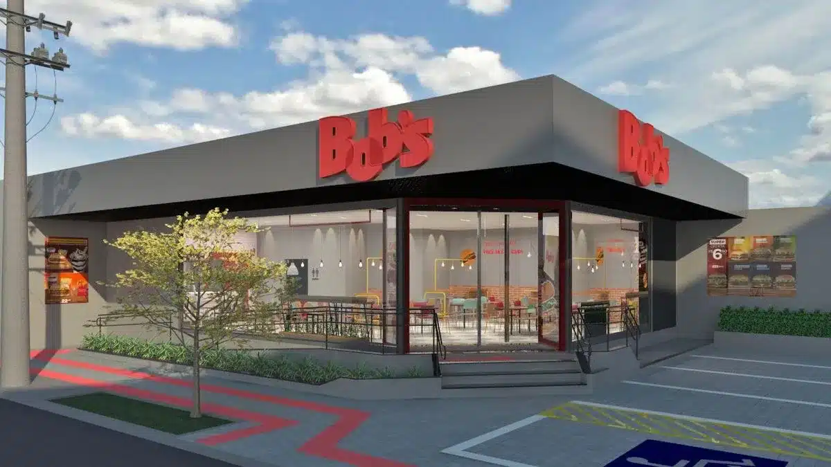 fachada de hamburgueria fast food Bob's Fachada de hamburgueria Bob's com adequação para franquia