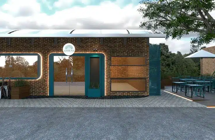 fachada de hamburgueria rústica fachada de hamburgueria simples com parede colorida, placa minimalista e inspiração rústica