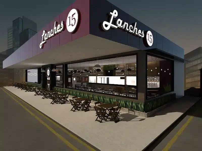 fachada de hamburgueria e lanchonete Fachada de hamburgueria moderna para grandes lanchonetes