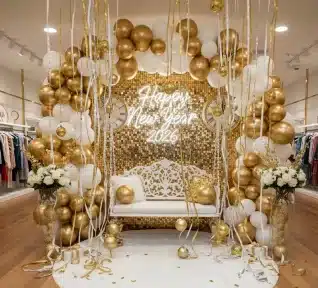 Espaço instagramável de Ano Novo para loja de roupas