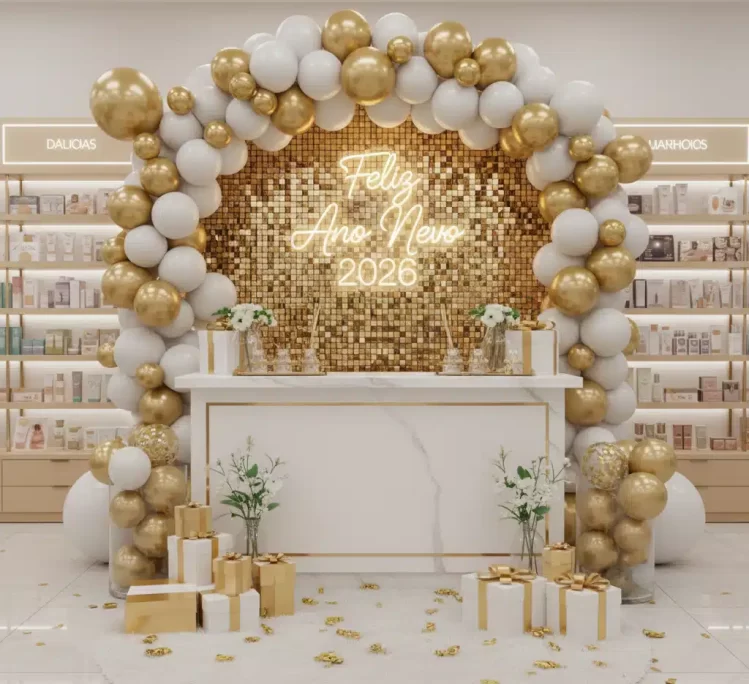 Espaço instagramável de Ano Novo para farmácia Espaço instagramável de Ano Novo para farmácias atraírem mais clientes