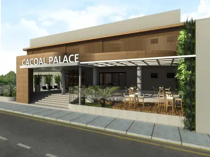 Projeto de fachada de hotel moderno em grande cidade