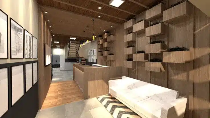 Modelo 3D de lobby de projeto de hotel