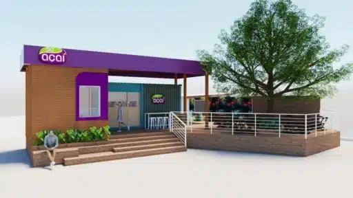 fachada de loja de açaí moderna e funcional